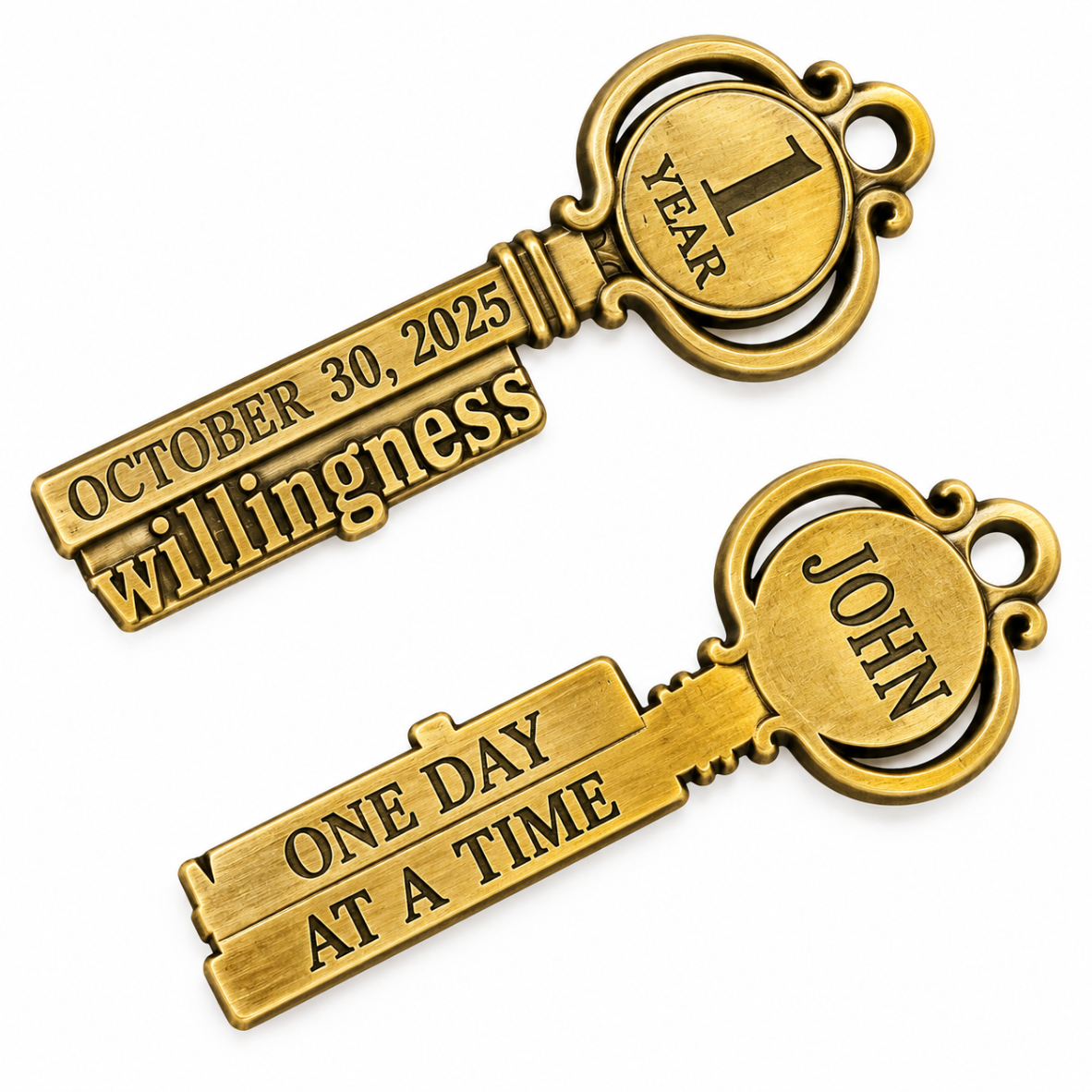 Personalized Willingness Key – Custom Engraved Sobriety Date, Name & Message | AA Recovery Gift