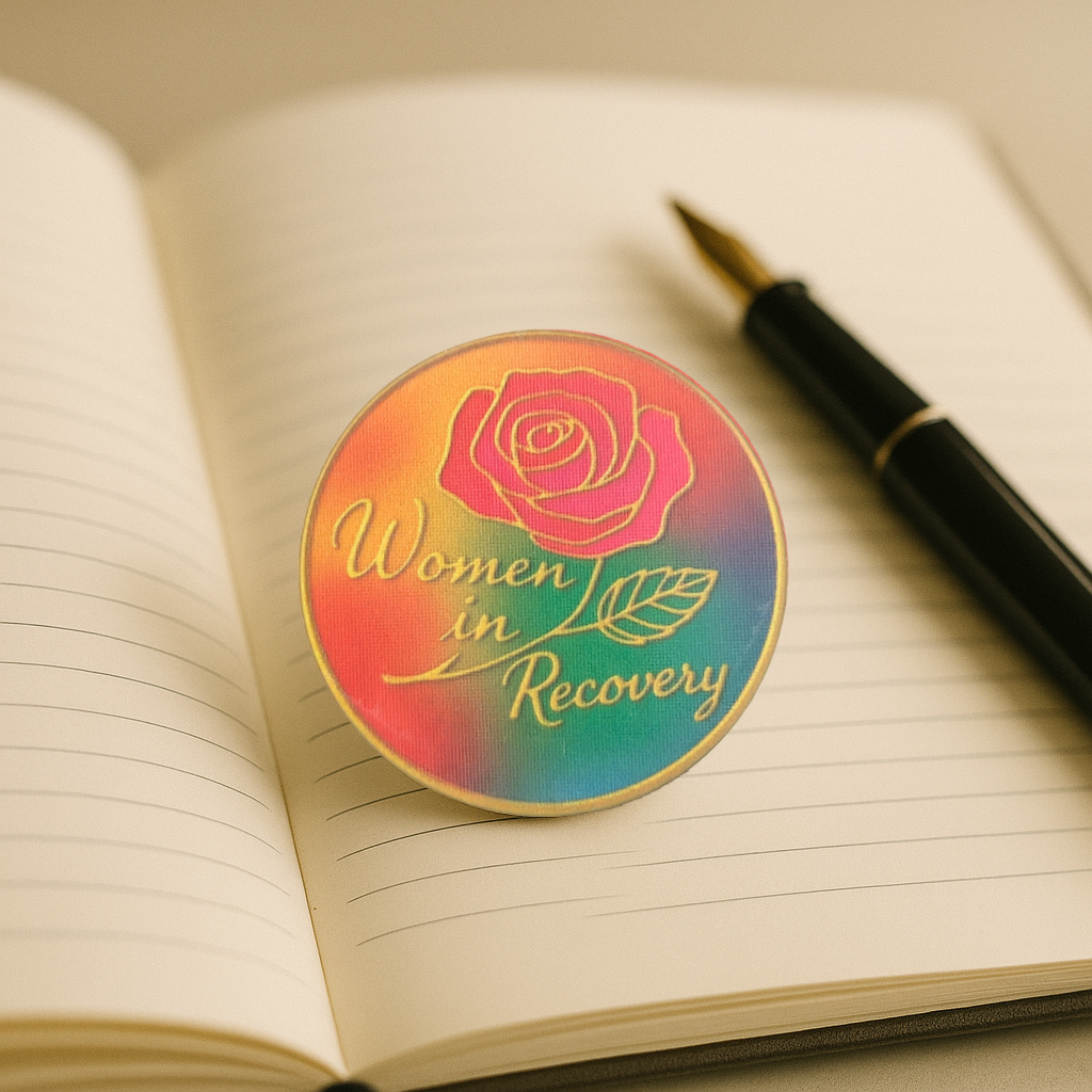 Women in Recovery Serenity Prayer Chip – Rainbow Inspirational Token with Rose Design