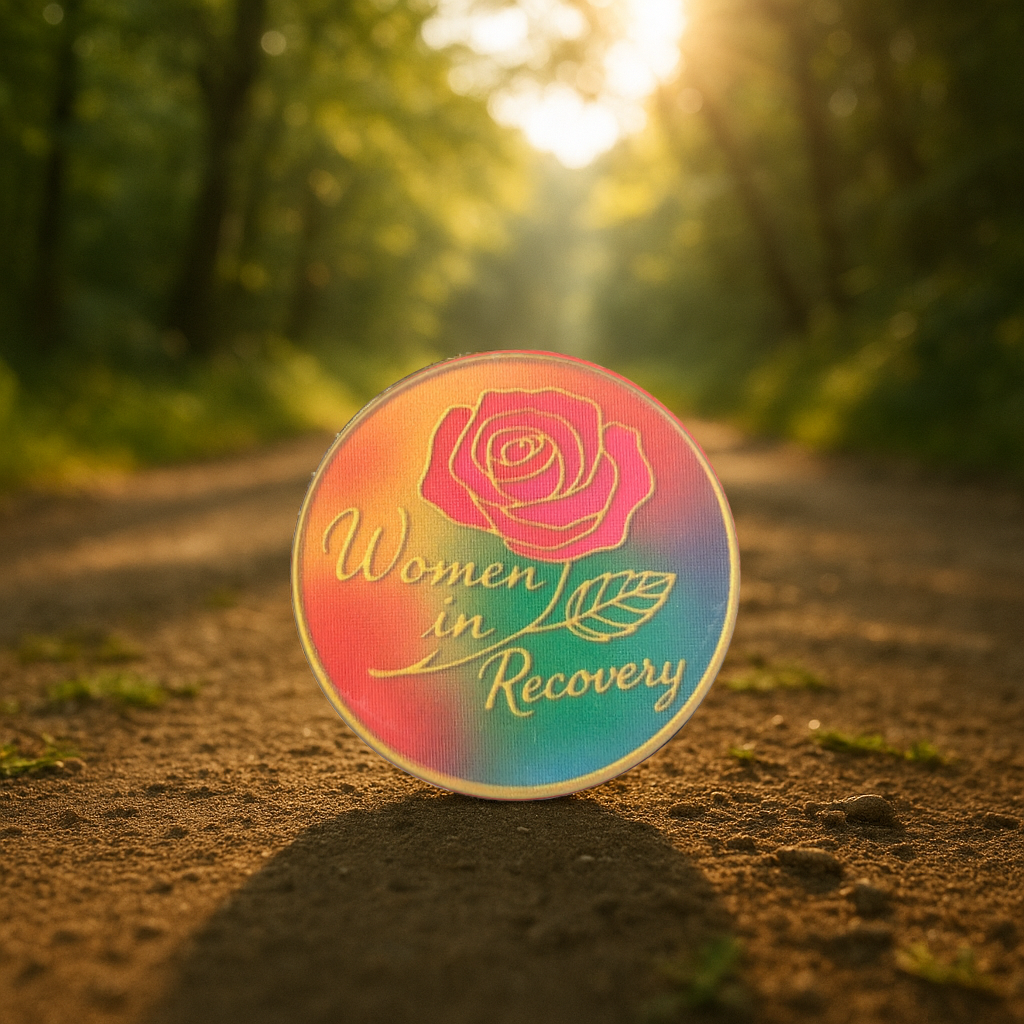 Women in Recovery Serenity Prayer Chip – Rainbow Inspirational Token with Rose Design