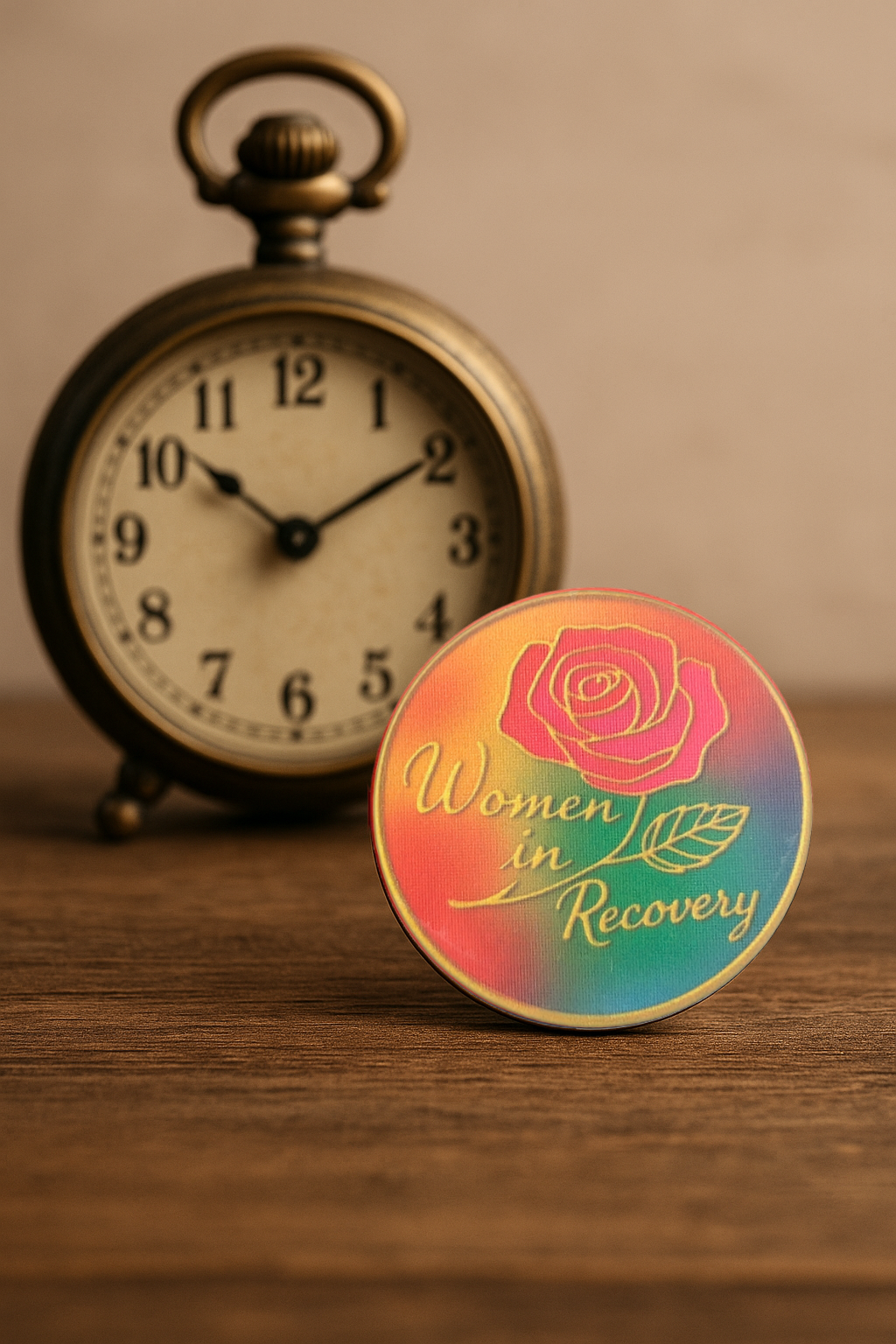 Women in Recovery Serenity Prayer Chip – Rainbow Inspirational Token with Rose Design