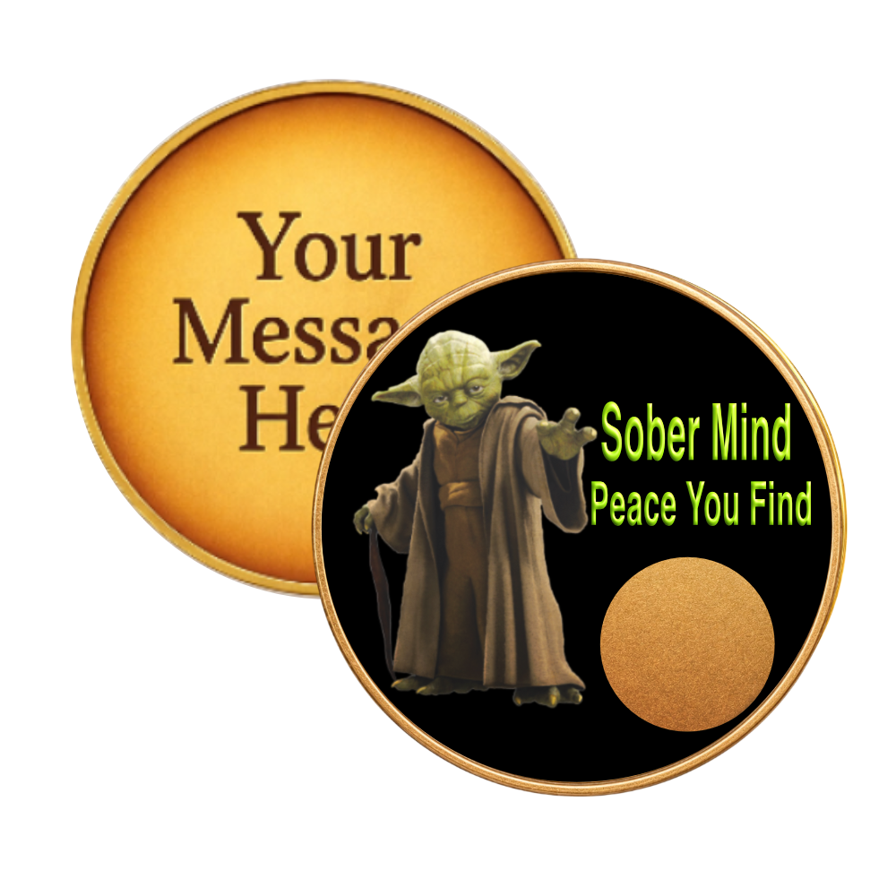 “Sober Mind Peace You Find” AA Sobriety Coin – Yoda-Inspired Design | Custom Back Engraving