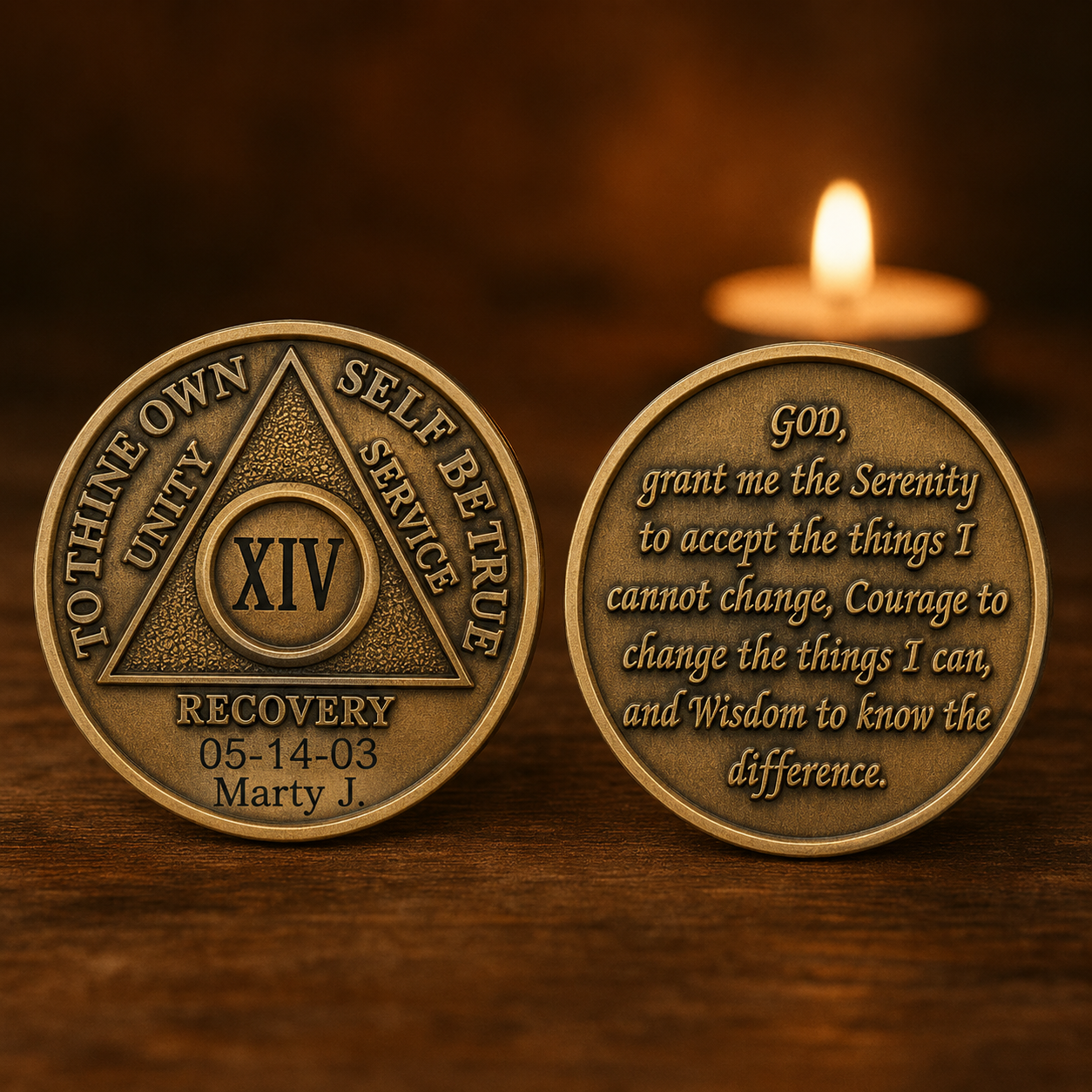 Personalized Bronze AA Sobriety Medallion | Custom Name & Sobriety Date Available