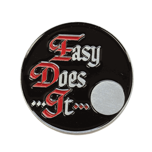 Easy Does It Sobriety Coin – AA Slogan with Optional Serenity Prayer or Custom Back