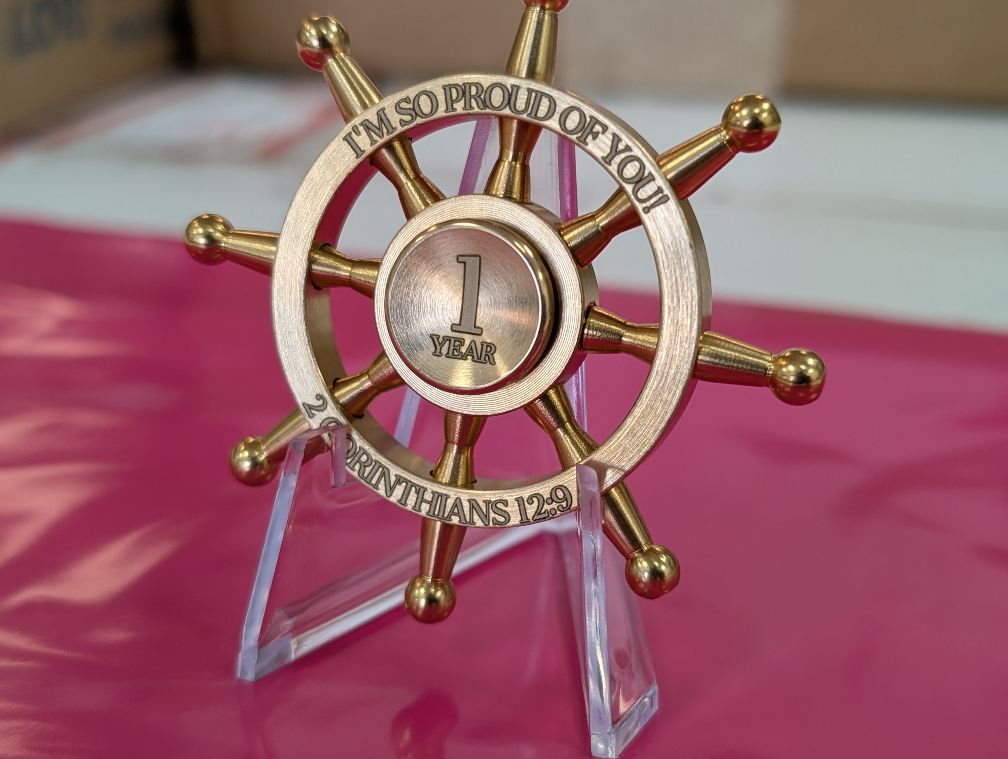 Custom AA Captain's Wheel Fidget Spinner - Unique Sobriety Anniversary Gift with Engraving