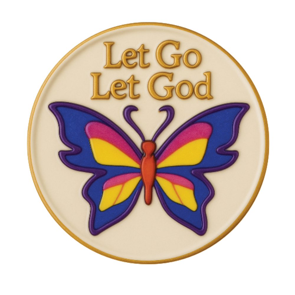 Let Go Let God AA Recovery Chip – Butterfly Design with Serenity Prayer on Back