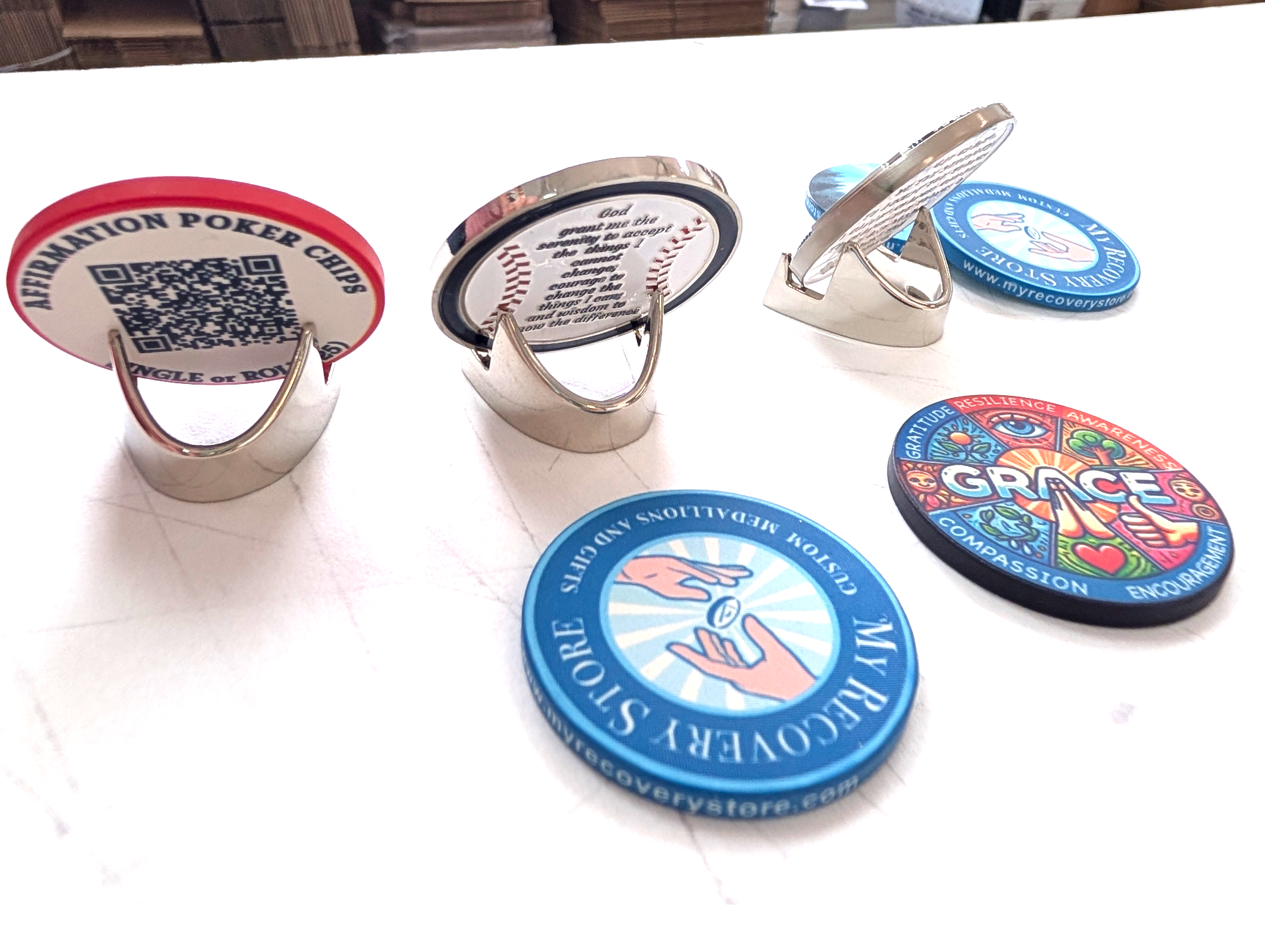 Metal Recovery Chip Display Stand for AA Sobriety Chips and Coins