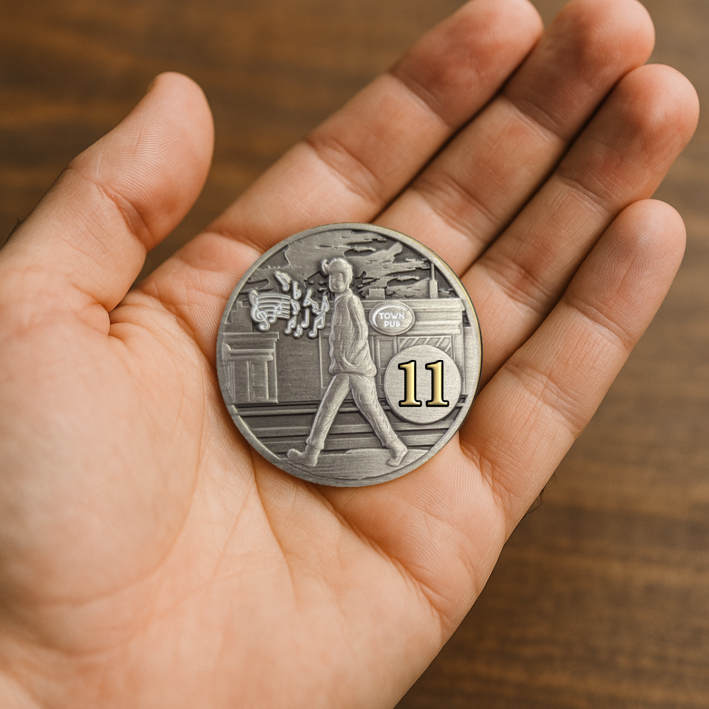 Whistling in the Dark AA Medallion and Recovery Chip from p.152 AA Big Book