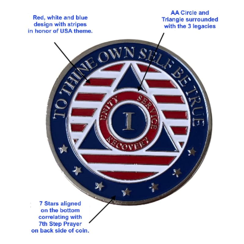 Patriotic AA Coin 1-50yrs Sobriety Chip