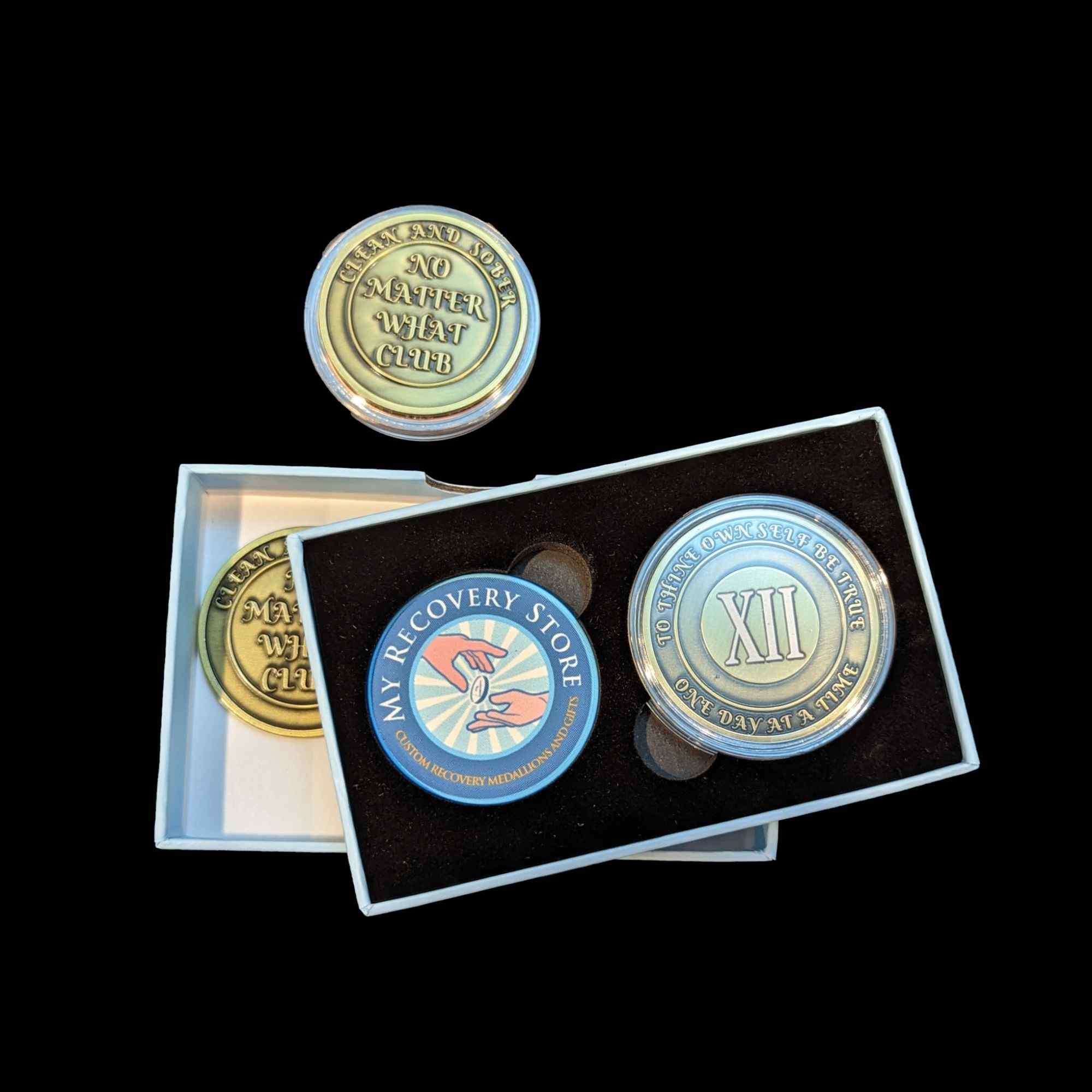 No Matter What Club AA Medallion 24hrs-60yrs Sobriety Chip W/ Gift Box