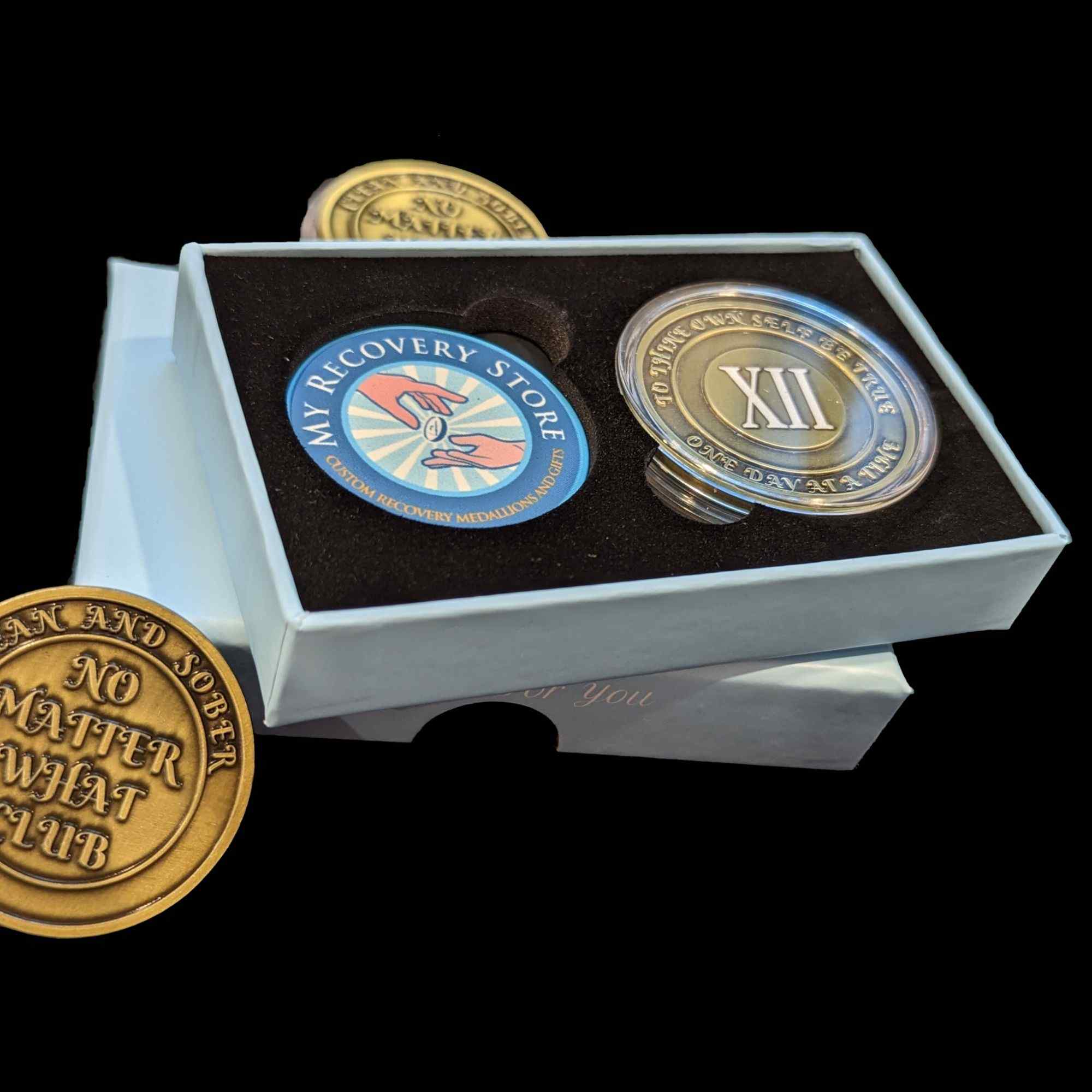 No Matter What Club AA Medallion 24hrs-60yrs Sobriety Chip W/ Gift Box