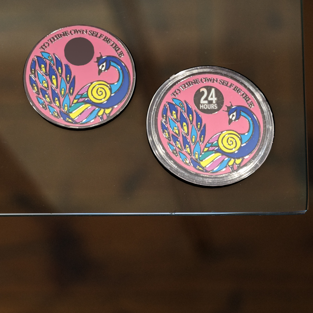 Vibrant Peacock AA Coin 24hr-60yrs Sobriety Chip