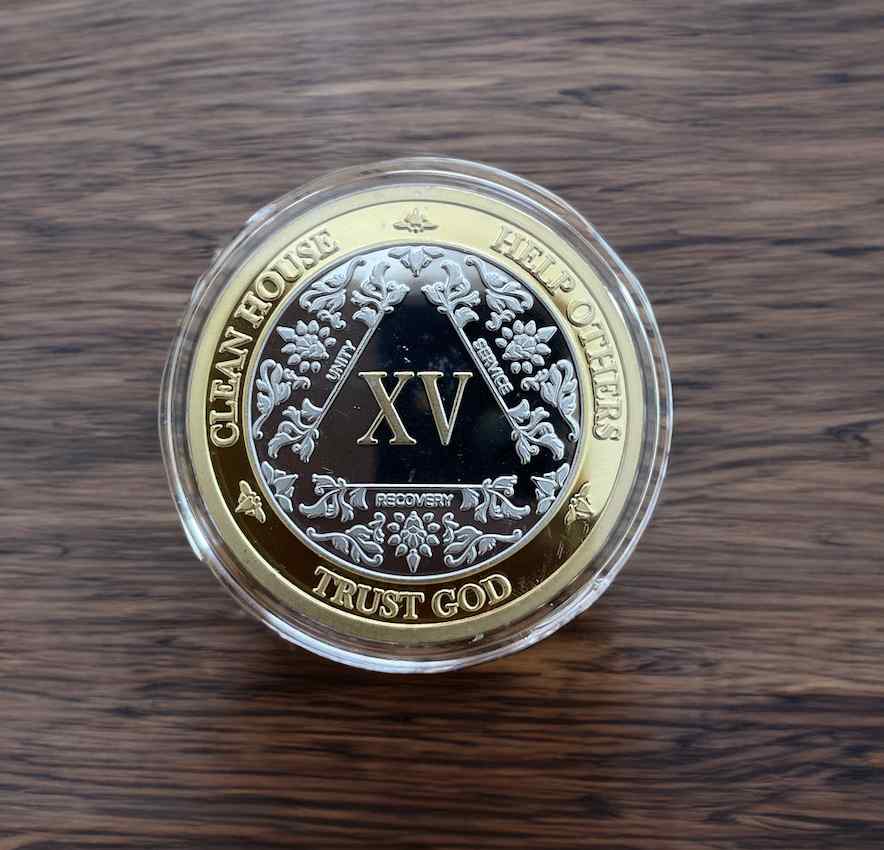 Silver & Gold AA Coin 1-60yrs Sobriety Chip