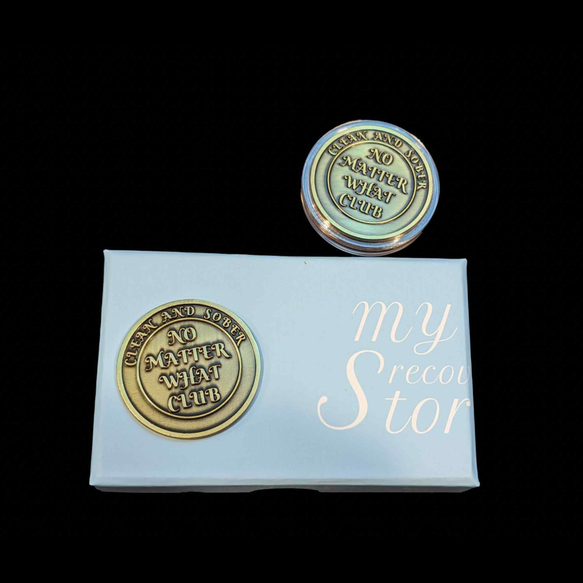 No Matter What Club AA Medallion 24hrs-60yrs Sobriety Chip W/ Gift Box