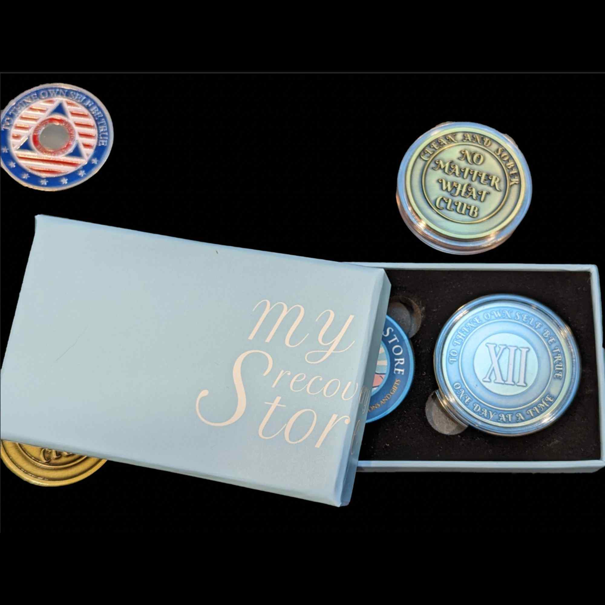 No Matter What Club AA Medallion 24hrs-60yrs Sobriety Chip W/ Gift Box