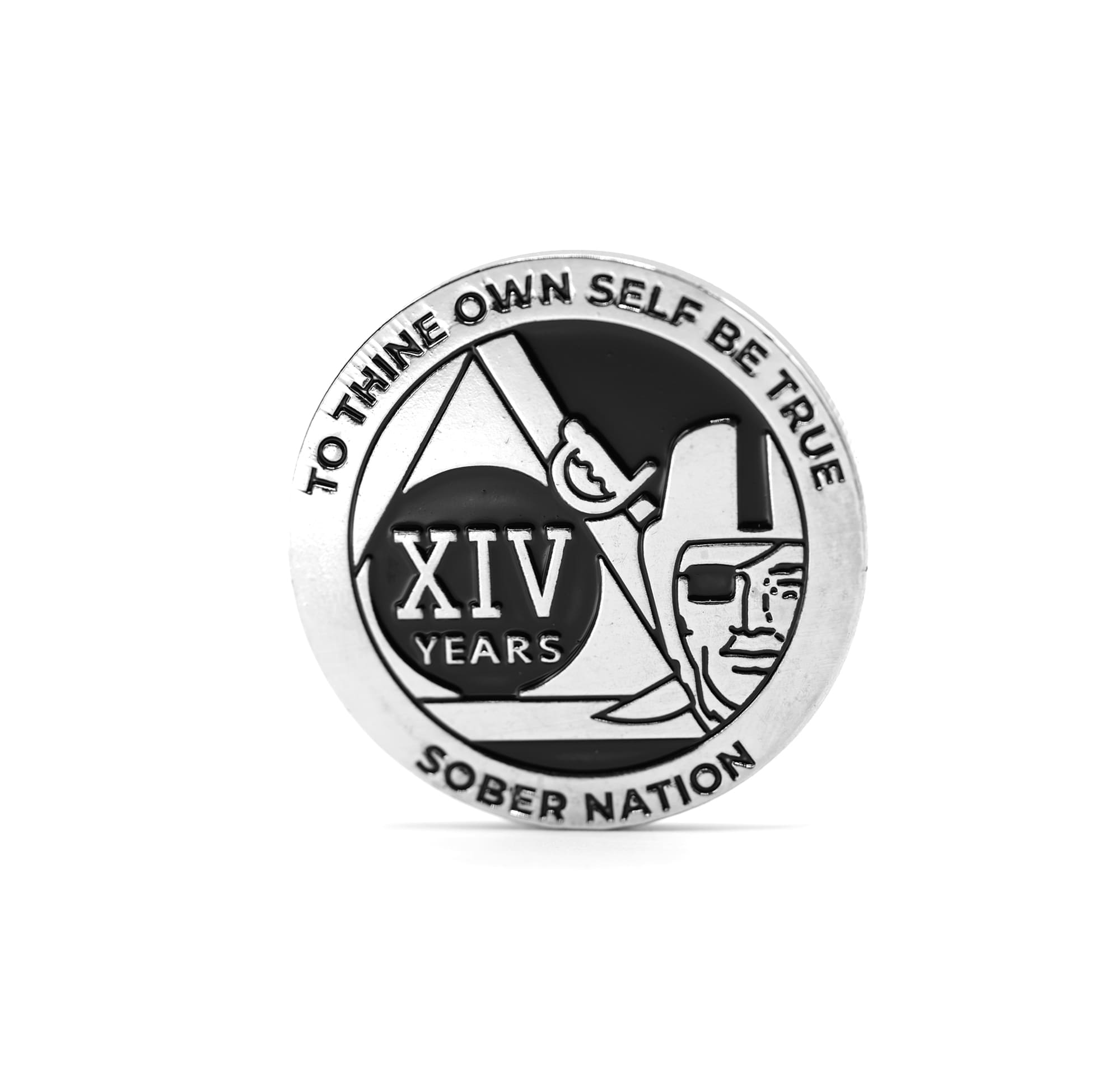 Silver and Black Raider Pirate Alcoholics Anonymous AA Chip