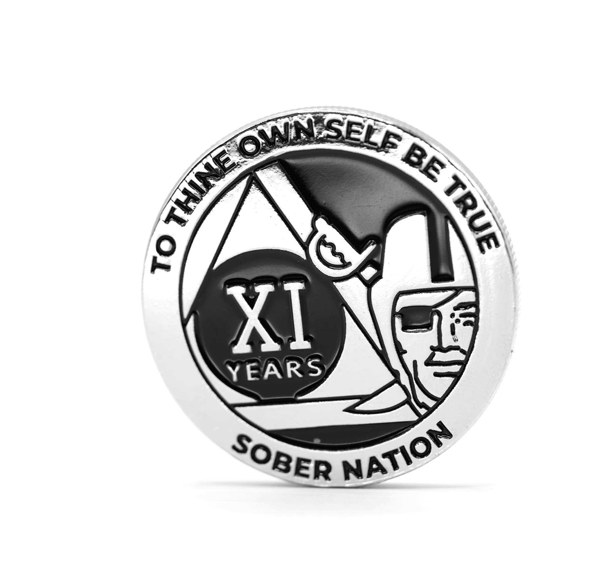 Silver and Black Raider Pirate Alcoholics Anonymous AA Chip