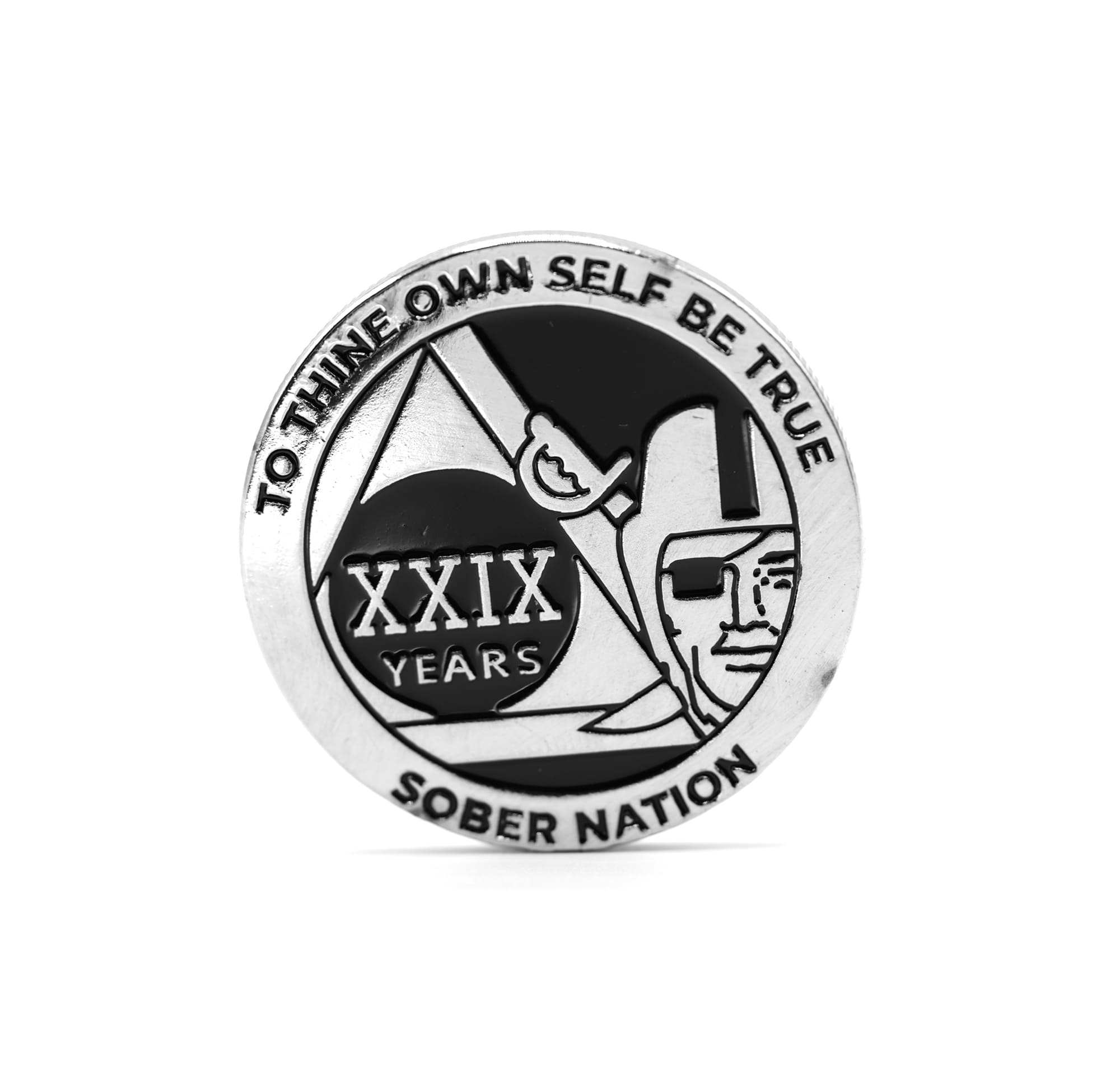Silver and Black Raider Pirate Alcoholics Anonymous AA Chip
