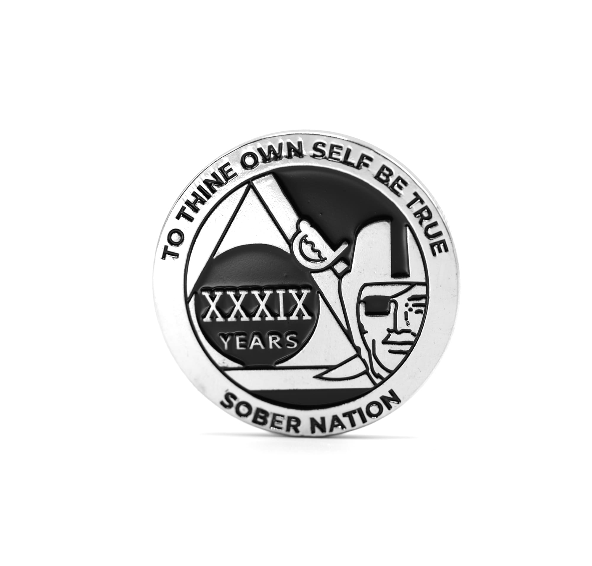 Silver and Black Raider Pirate Alcoholics Anonymous AA Chip