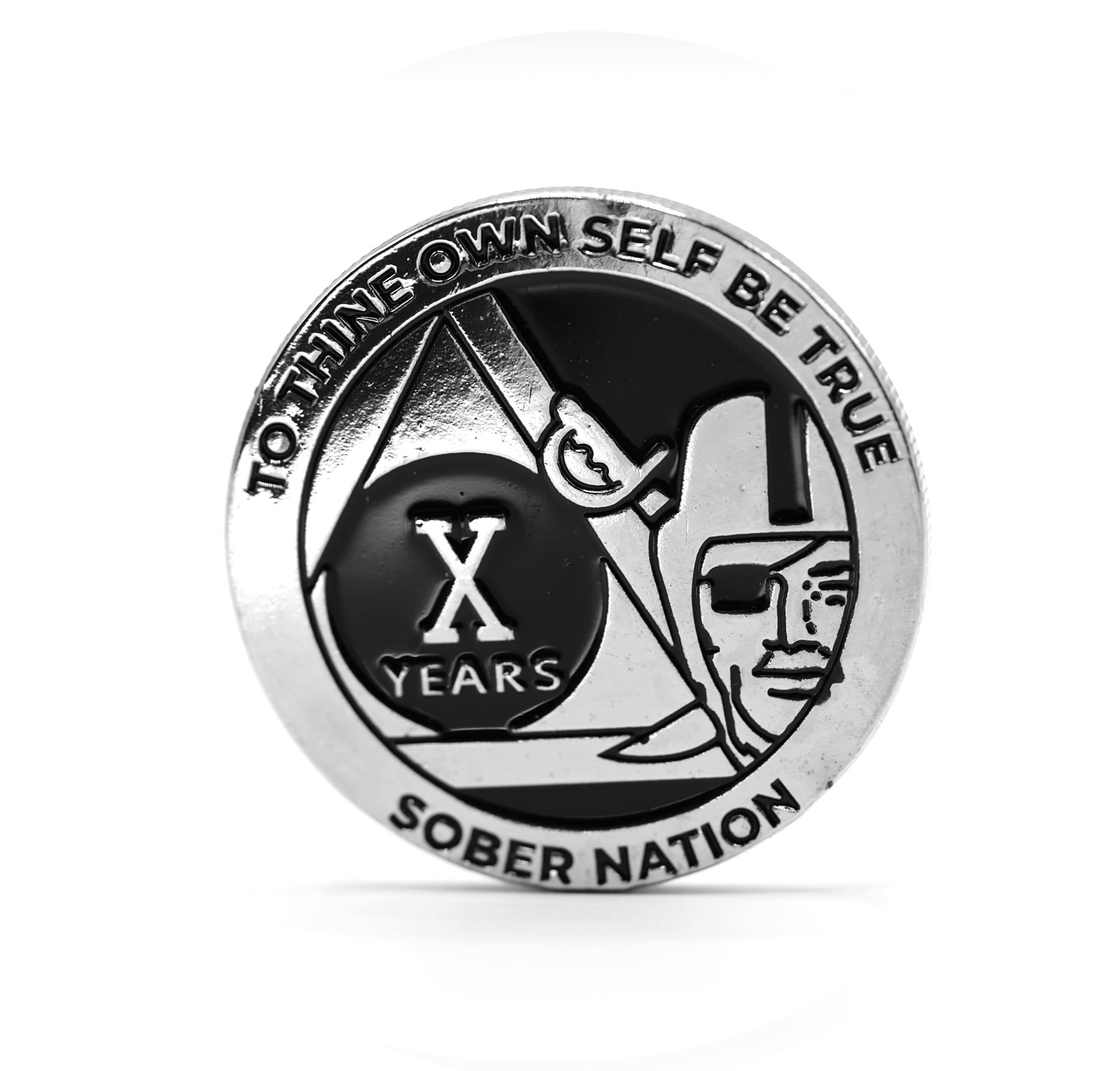 Silver and Black Raider Pirate Alcoholics Anonymous AA Chip